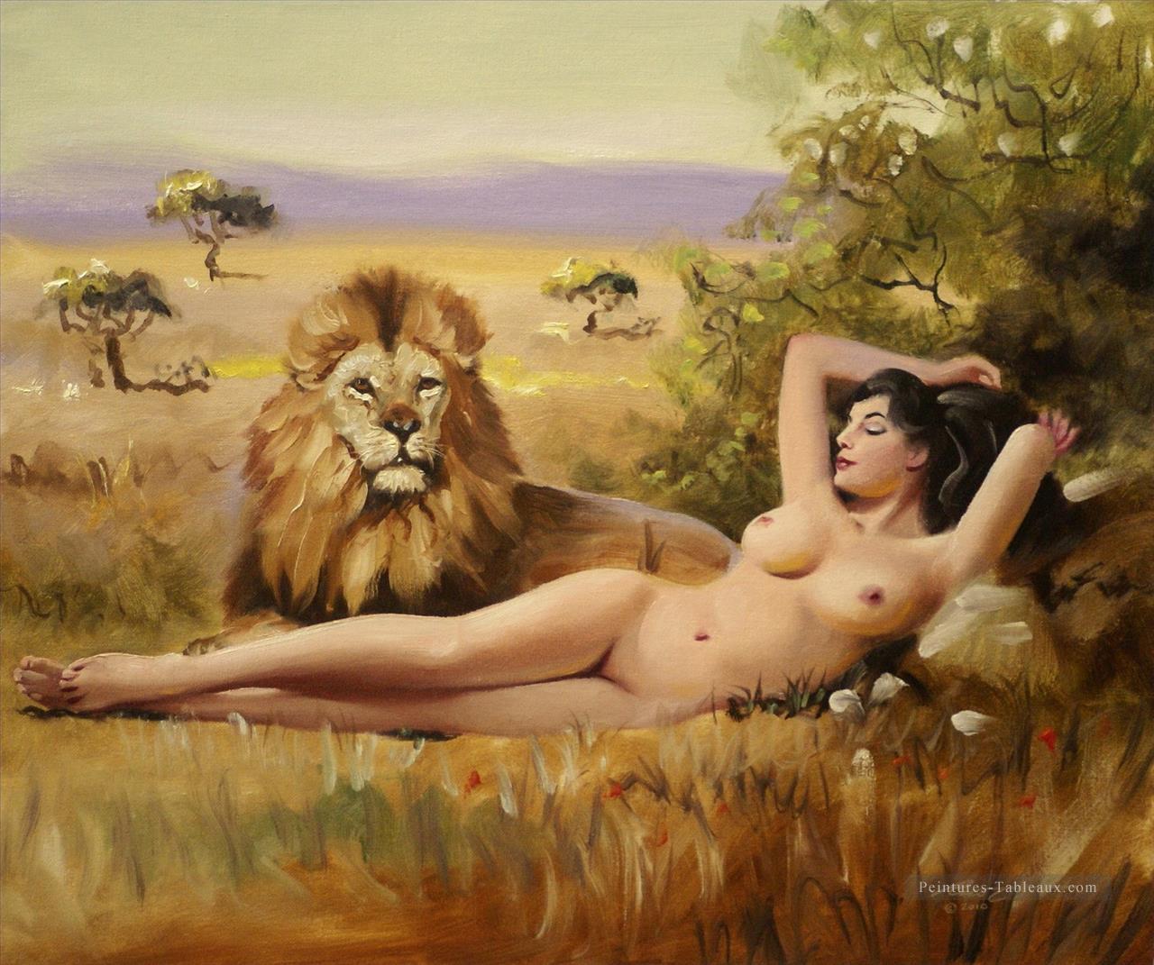 lion et nu Peintures à l'huile